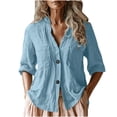 thumbnail image 1 of Vestidos Casuales Para Mujer, Blusas De Mujer De Moda Blusa tipo túnica de verano para mujer, con cuello en V, mangas 3/4 y botones sueltos de imitación de lino, 1 of 6
