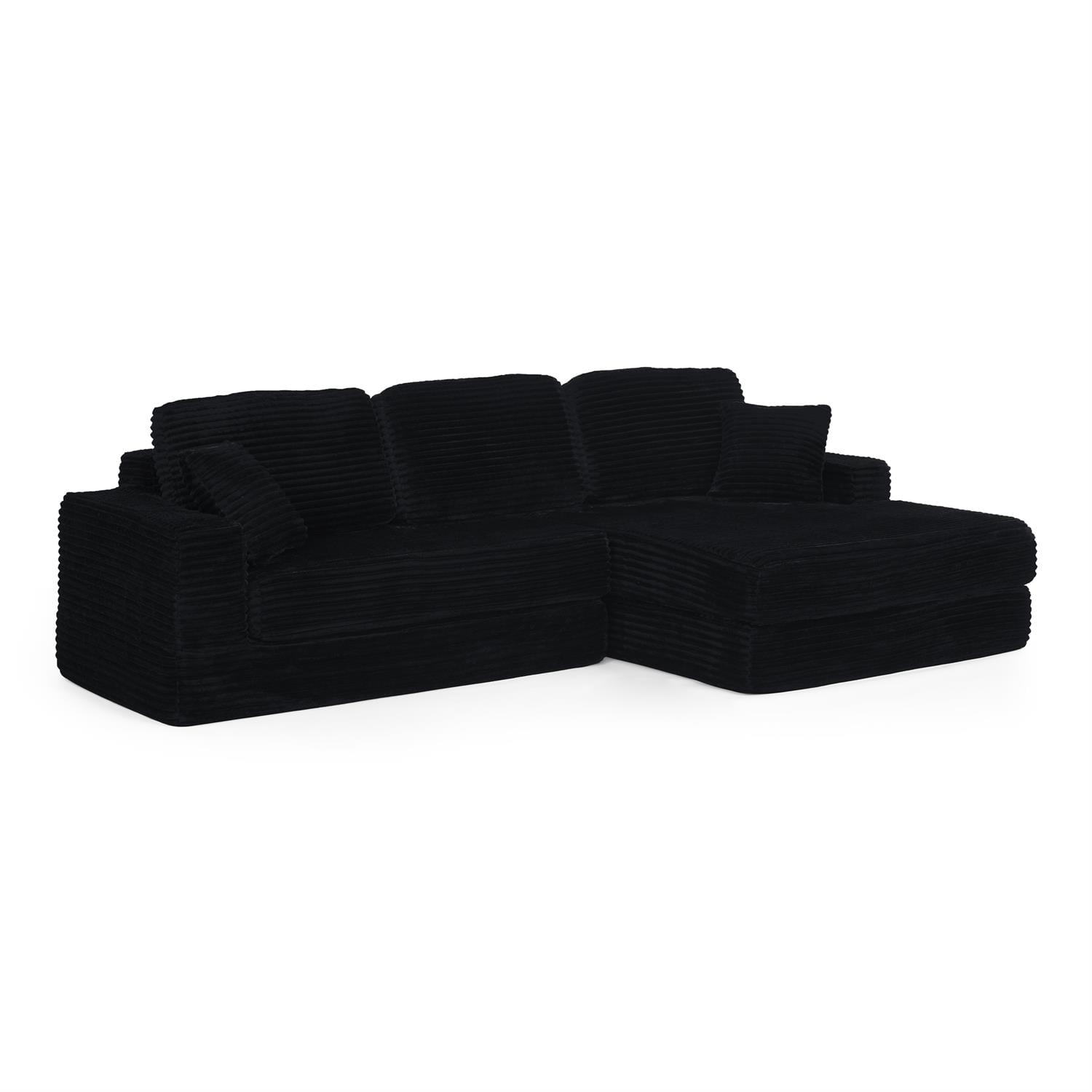 Demi Bonn 111" L Shaped Modular Sectional Sofa, Modern Corduroy Couch with Comfy Right Seat, Unfolds into Bed for Living Room, Black