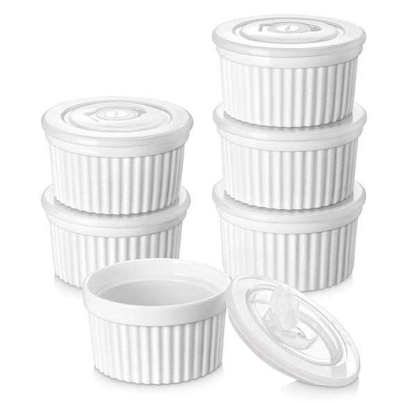 Platos para soufflé Ramekins vancasso Creme Brulee de 300 ml con tapa, 6 unidades