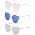 thumbnail image 2 of 3 Pack Large Metal Rim Dual Bridges Butterfly Cateye Fashion Sunglasses for Women, Flat Lens with Mirror, 2 of 2
