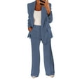 thumbnail image 2 of Women 2 Piece Outfits Plus Size Business Casual Long Sleeves Lapel Top Straight Leg Pants Suits Blue XXL, 2 of 5