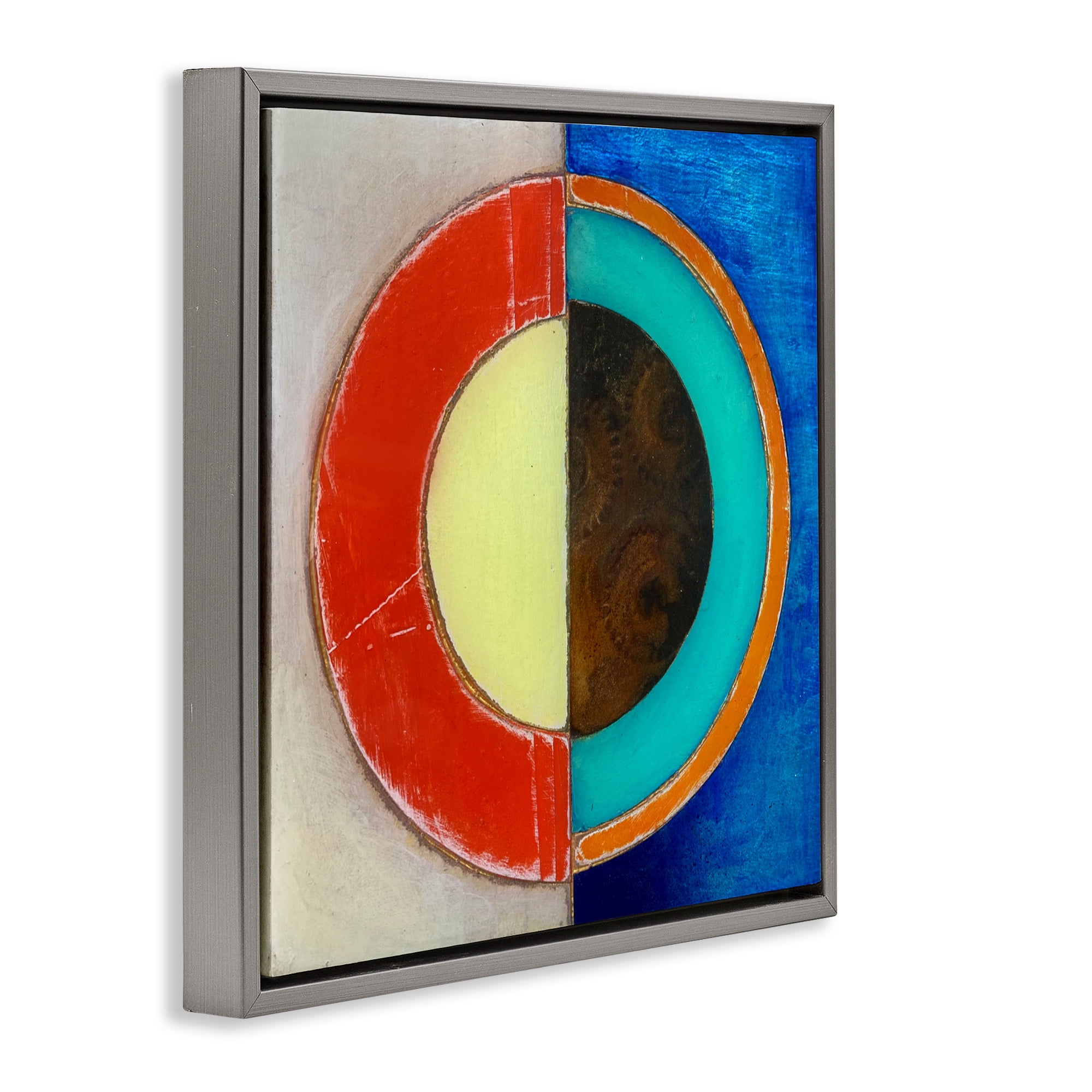 Stupell Industries Round Structured Color Block Gray Framed Floater Canvas Wall Art, design by Matthew Finger
