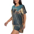 thumbnail image 5 of Lafuoo Starry Sky Cloud Wolf Pattern Women's Round Neck Short Sleeve Pajamas Set, Button Pajamas Elastic Band Pajamas Home Wear-XX-Large, 5 of 9
