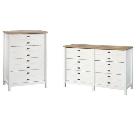 2 Piece Bedroom Set with Dresser and Chest in Soft White