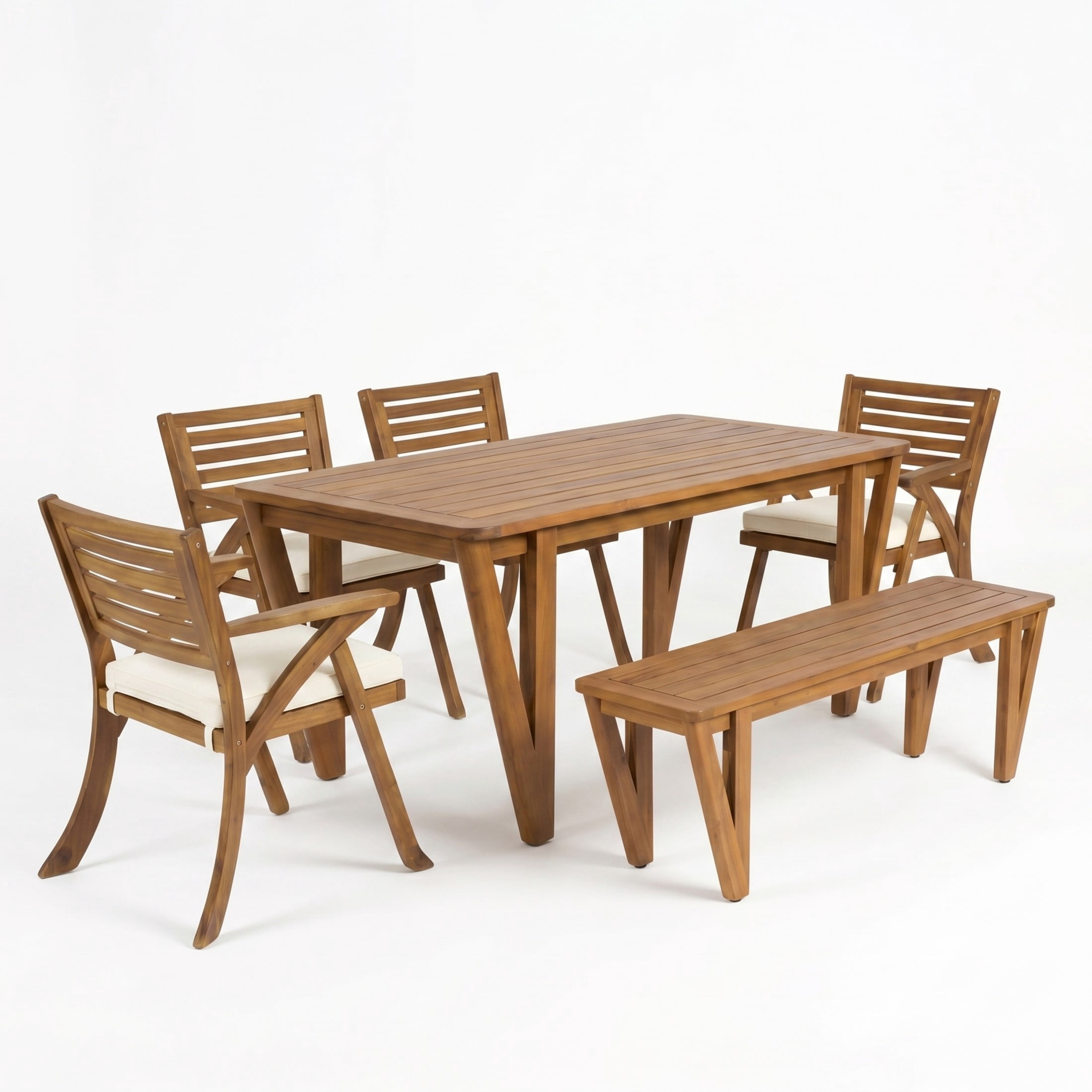 Christopher Knight Home 6-Piece Outdoor Acacia Wood Dining Set with Cream Cushions, Teak