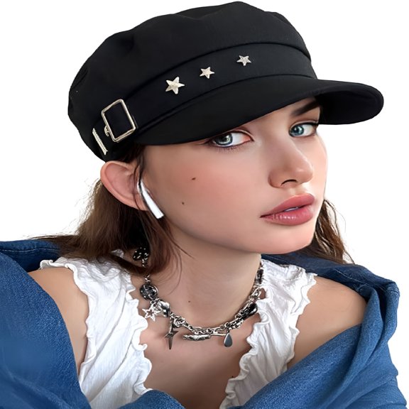 TELOLY Women Girls Star Beret Fashion Newsboy Caps Warm Visor Beret Vintage Cabbie for Ladies