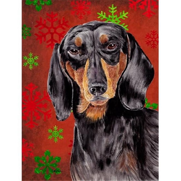 11 x 15 in. Dachshund Red and Green Snowflakes Holiday Christmas Garden Size Flag