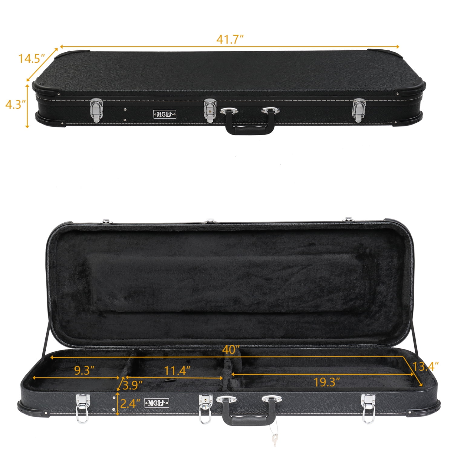 Electric Guitar Square Hard Case with Storage Compartment, Guitar Shell Case with Lock, Portable Square Hardshell with Protective Sleeve for ST, TL, Burning Fire 170 Style, Black