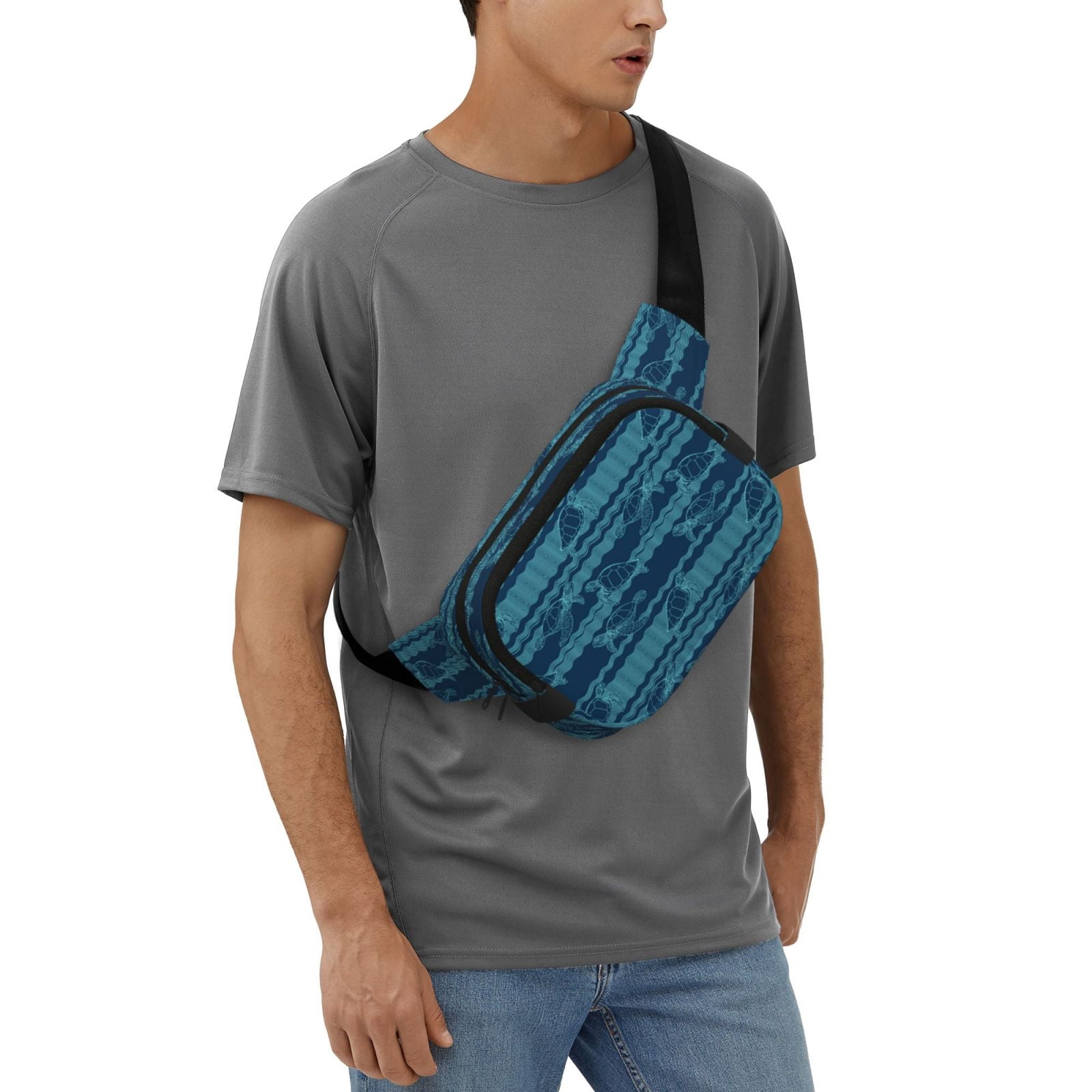 Picia Turtles and Waves Print Square Double-Layer Waist Bag Mini Adjustable Waist Belt Bag Exercise Running Travel Hiking