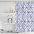thumbnail image 2 of Polyester Fabric Blue Flower Shower Curtain, Retro Tribal Art Abstract Monochrome Texture Waterproof Bathtub Curtain Bathroom Decor Set with Hooks 66 x 72 Inches, 2 of 6