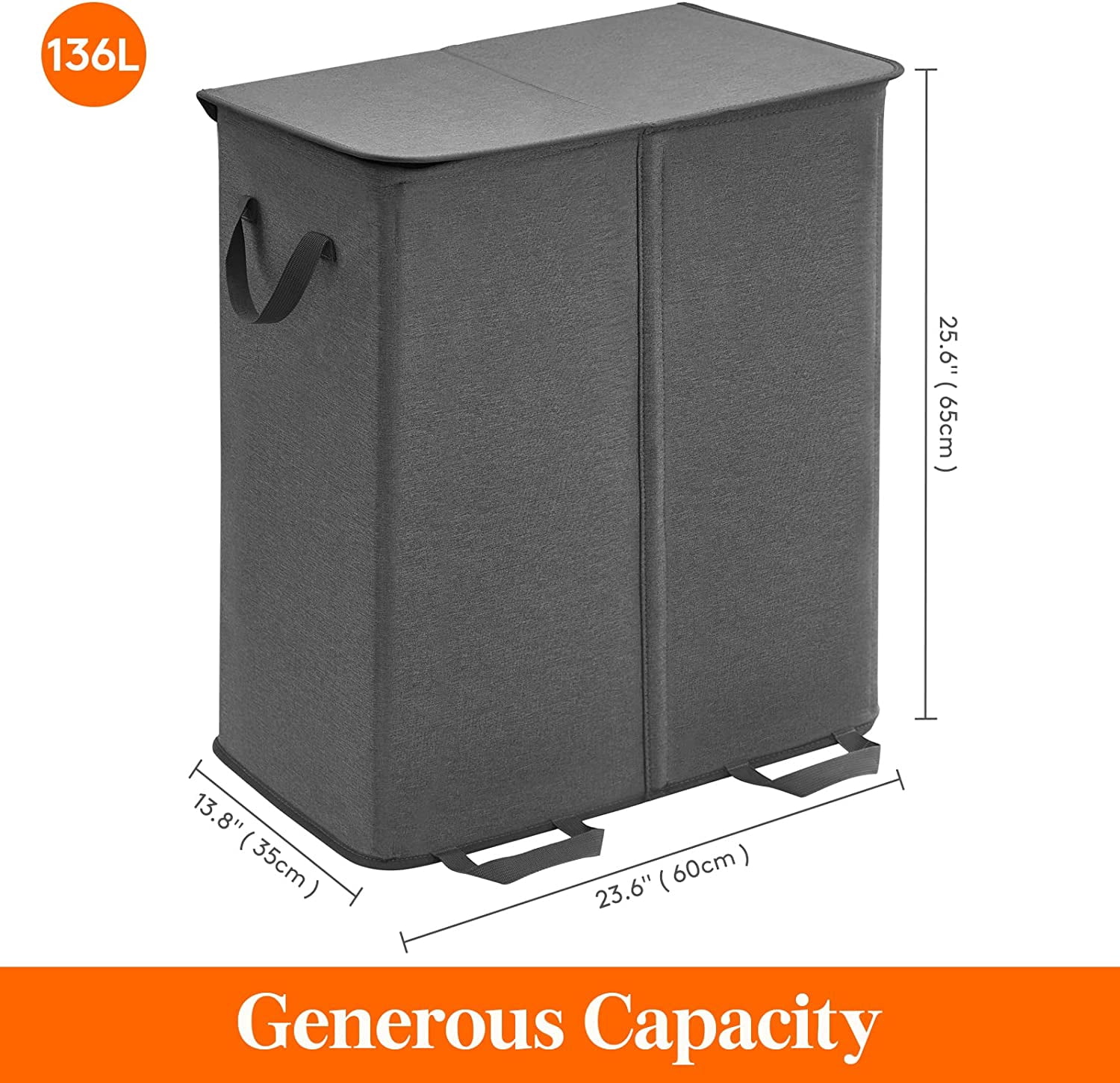 Lifewit Double Laundry Hamper with Lid and Removable Laundry Bags, Collapsible 2 Dividers, Black