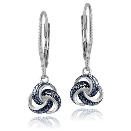 Blue Diamond Dangle Earrings - Sterling Silver Blue Diamond Accent Love Knot Dangle Leverback Earrings