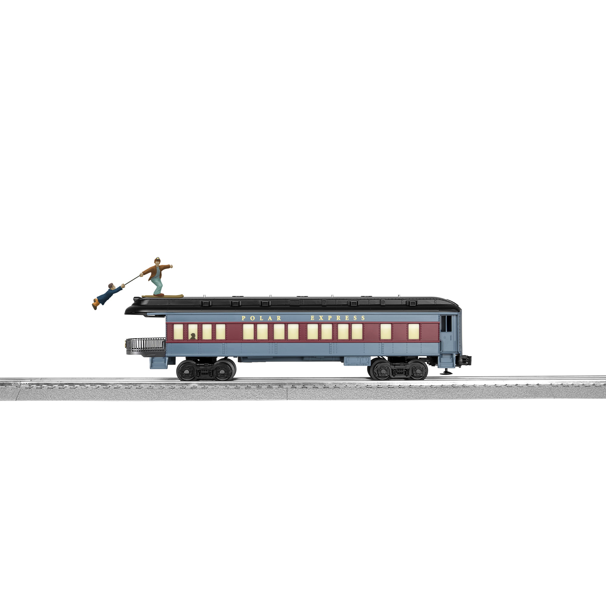 The Polar Express Skiing Hobo Observation Train Car with Black Roof