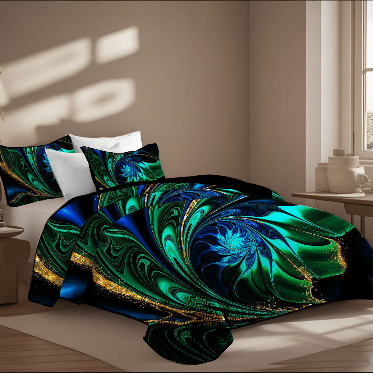 Davulos Twin Quilt Bedding Set with Pillow Sham, 2 Pieces Modern Art Floral Bedspread Reversible Lightweight Coverlet Sets for Bedroom Bed Decor