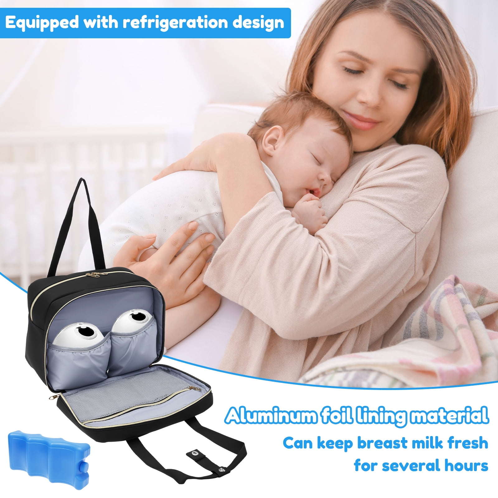Wearable Breast Pump Bag with Cooler Compartment Portable Breastmilk Cooler Bag with Ice Pack and Waterproof Mat for Breast Pump and Accessories