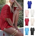 thumbnail image 4 of Mujeres Crochet Beach Dress Traje de baño Crochet Cover Up Bikini Traje de baño Azul Sunnimix Vestido de playa con cuello en V, 4 of 8