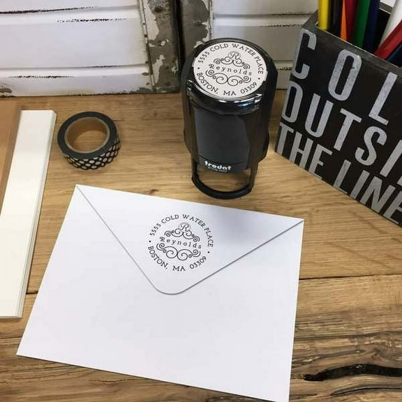 Personalized Round Self-Inking Rubber Stamp - The Reynolds Initial