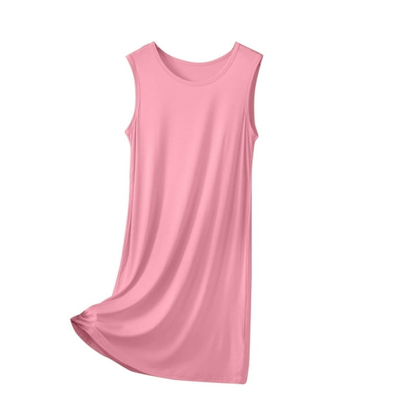 Dealovy Nightgown for Women Sleeveless Sleep Shirts Crew Neck Nightshirt Soft Comfy Solid Color Sleepwear Loungewear