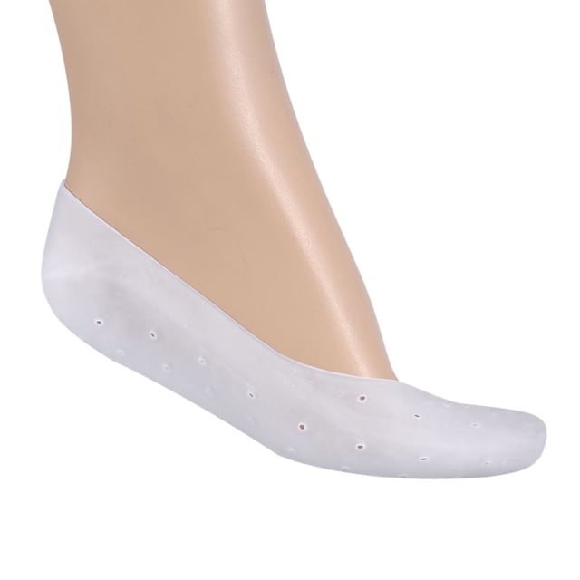 calcetines protectores buyweek 1 par de silicona gel transpirables calcetines de silicona blancos, vista lateral centrada sobre un pie de maniquí; silueta baja tipo media-punta con orificios de ventilación visibles, material translúcido y liso, ajuste ceñido que cubre talón y dedos, reutilizables y lavables, adecuados para cuidado e hidratación de pies secos.