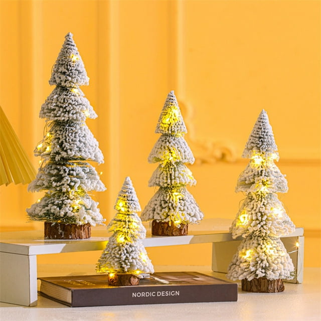 Xihbxyly Árbol de Navidad En Miniatura, Decoración Realista de Copos de Nieve, Base de Madera, Decoración Festiva para El Hogar, Decoración de Mesa, Temática de Paraíso Invernal, Decoración para Fies