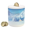 thumbnail image 1 of Winter Piggy Bank, Little House Below the Majestic Mountains in the Winter Ice Blizzard Frozen Cold Weather, Ceramic Coin Bank Money Box for Cash Saving, 3.6" X 3.2", Blue, by Ambesonne, 1 of 4