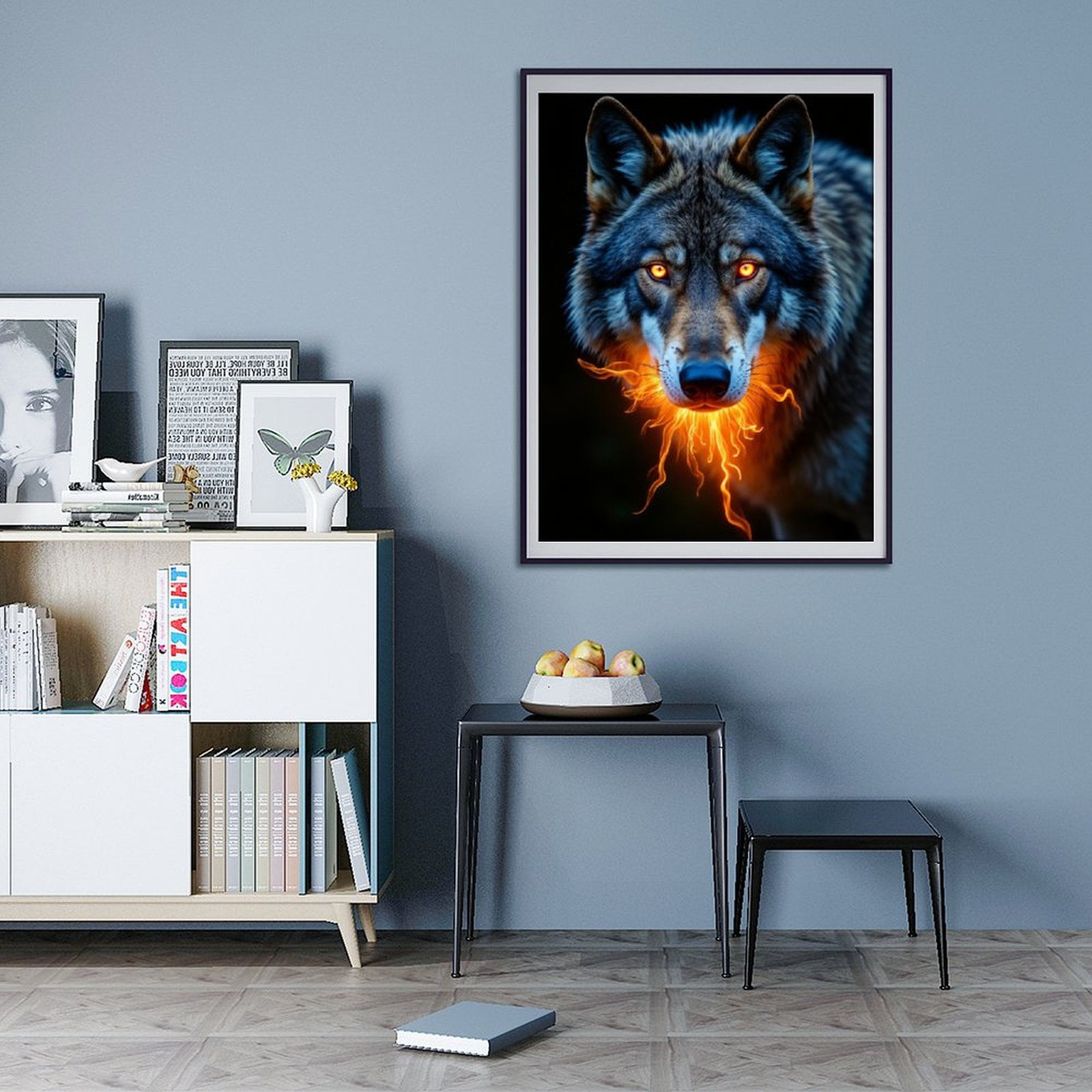 Diamond Art Kits for Adults - 5d Wolf With Glowing Eyes And Flames Diamond Painting for Adults, Diamond Art for Adults Beginners, Frameless Diamond Painting Kits for Adults for Home Wall Decor