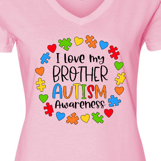 Inktastic I Love my Brother Autism Awareness Women's V-Neck T-Shirt