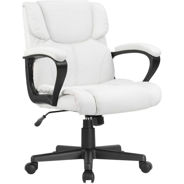Mid-Back Faux Leather Ergonomic Executive Office Desk Chair,White