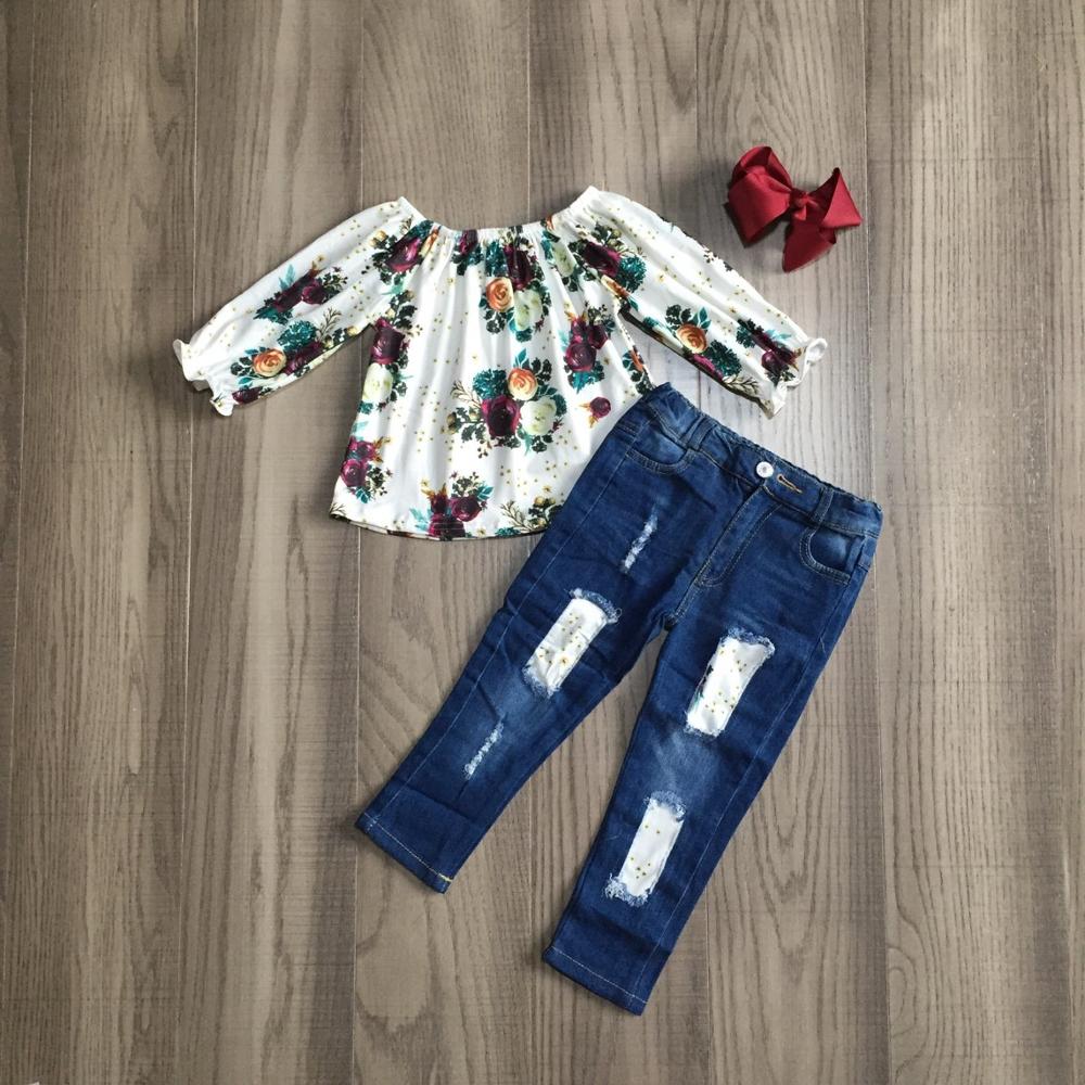 Puloru Kids Baby Girls 2-piece Outfit Set Long Sleeve Print Tops+Jeans Set for Children Girls - image 1 of 1