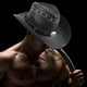 thumbnail image 4 of Sombrero de vaquero Gorras de jazz de moda Sombrero de caballero Moda de cuero para mujeres Hombres Adultos Vestir Festival de música de Negro, 4 of 8
