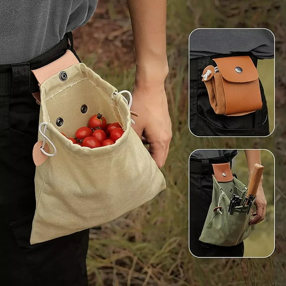 2024 Foldable Canvas Belt Bag Foraging Bag Waxed Canvas Fruit Picking Foraging Bag Waxed Canvas Foraging Pouch Camping Outdoor Canvas Folding Storage Bag, Home Textile Storage