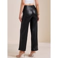 thumbnail image 4 of DARING DIVA Women's Black Straight Leather Pants High Waist with Pockets Small Black, 4 of 6
