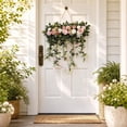 thumbnail image 2 of JHyouerji Artificial Rose Front Door Swag Wreath 24x10x1 Inch Pink All Season Farmhouse Hanging Floral Decor for Wedding Holiday, 2 of 8