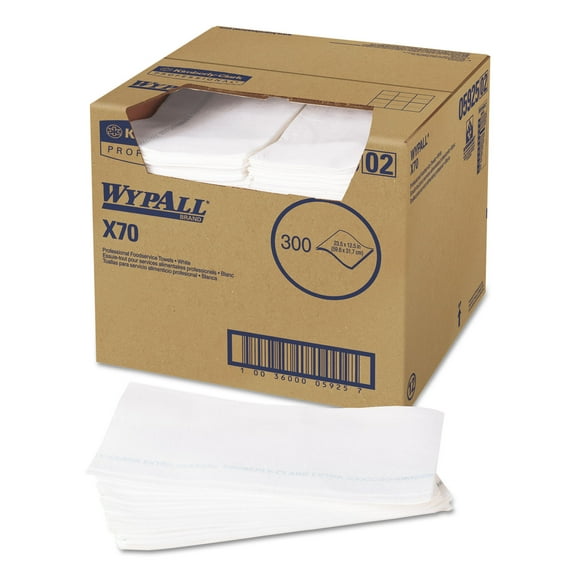 Wypall X70 Foodservice Quarter-Fold Towel Wipers, 12 1/2" x 23 1/2", White, Carton Of 300