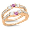 thumbnail image 1 of 0.80 Carat (ctw) 14K Rose Gold Round Cut Pink Sapphire & White Diamond Ladies Anniversary Wedding Band 3 Stone Enhancer, 1 of 4
