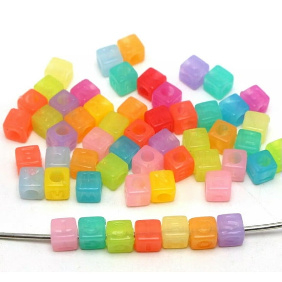 U8MO 250 Mixed Jelly Color Acrylic Assorted Alphabet Letter Cube Pony Beads 7X7mm