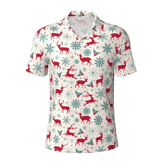 Kuqiui Mens Golf Polo Shirt Dry Fit Performance Sport Short Sleeve Golf Polo Shirts for Men-Vintage Christmas Reindeer