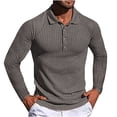 thumbnail image 3 of Aofany Men's Knit Shirts Lapel Long Sleeve Shirt Fashion Button Solid Color Slim Fit Tee Shirts, 3 of 5