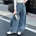 thumbnail image 4 of Otqutp Teen Girls Curved Leg Denim Pants Wide Leg Loose Trousers Elastic Waist Baggy Trousers Fall Bottoms Y2K Streetwear, 4 of 9