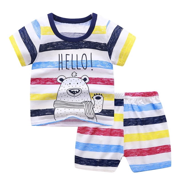 Conjunto de camiseta y pantalones cortos de algodón de verano para niños y niñas
