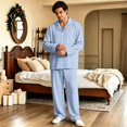 thumbnail image 5 of Dwelliawo Men’s Cotton Pajama Set, Long Sleeve Button-Down Woven Sleepwear Royal Blue M, 5 of 5