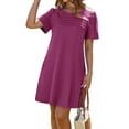 thumbnail image 5 of Solid Color Women Short Sleeve Front Pleated Summer Mini Shirt Dress, 5 of 6