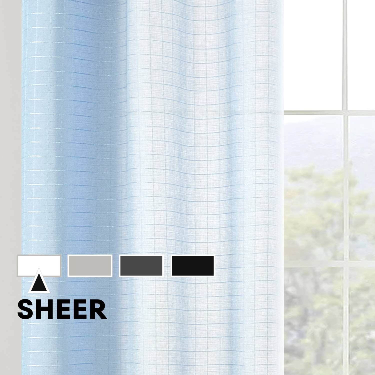 Mainstays Windowpane Sheer Curtain Panel Pair, Set of 2, Placid Blue, 38"W x 84"L