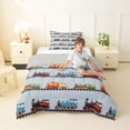thumbnail image 2 of Castle Fairy Cartoon Vintage Train Twin Comforter Sets 3-Piece for Kids, Colorful Locomotive Bedding Set for Bedroom, Blue Red Green,Grey Reversible, 2 of 6