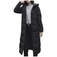 thumbnail image 5 of LxrBlank Women's Down Jackets Parkas Warm Winter Thicken Full Zip Long Sleeve Down Jacket Hooded Long Puffer Jacket Quilted Padded Baggy Down Outerwear Loose Womens Coats And Jackets Black XXXL, 5 of 9
