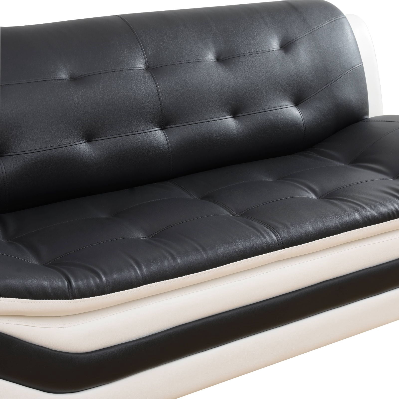 Beverly Fine Furniture Sydney Bold Faux Leather Living Room Sofa Set- Black & White - 3 Piece