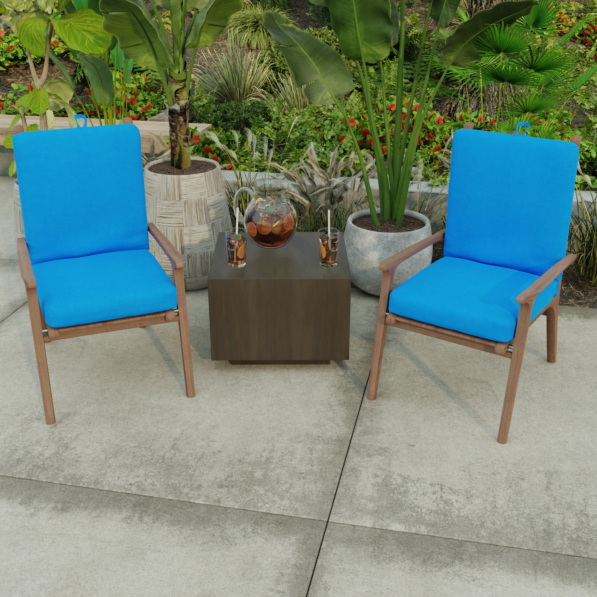 Jordan Manufacturing 44" x 21" Celosia Princess Blue Crosshatch Rectangular Outdoor Chair Cushion with Ties and Hanger Loop