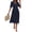 Dark Blue, variant on Women's Ruched V Neck Midi Dress with Half Sleeves and Ruffled Buttoned Details in Viscose 100% for Everyday Wear