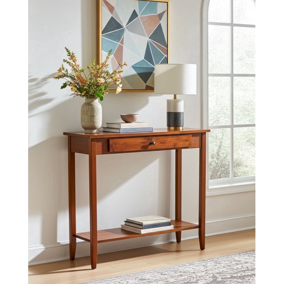 Fairway Avenue Home Solid Acacia Console Table with Drawer and Lower Shelf, Mahogany