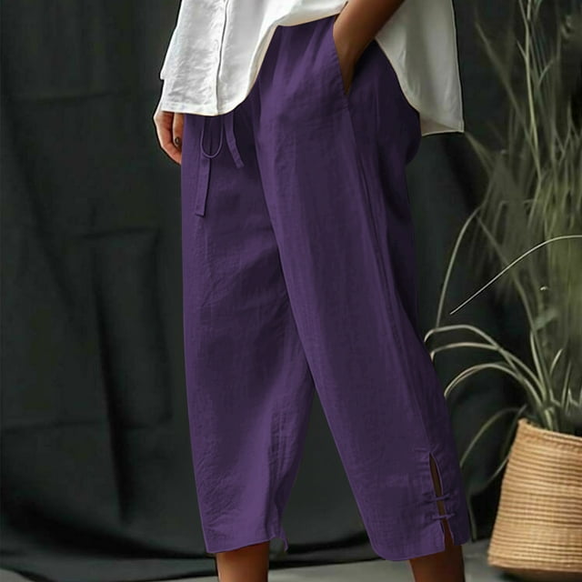 Articles à Gros Rabais! Aqestyerly Pantalons de Randonnée Joggers Mode Femmes Été Décontracté Amples Poches Taille Élastique Pantalons Capris